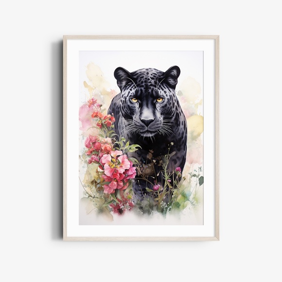 Watercolor Black Jaguar Wall Art Print Unframed - Majestic Jungle Elegance - Picture 6 of 6